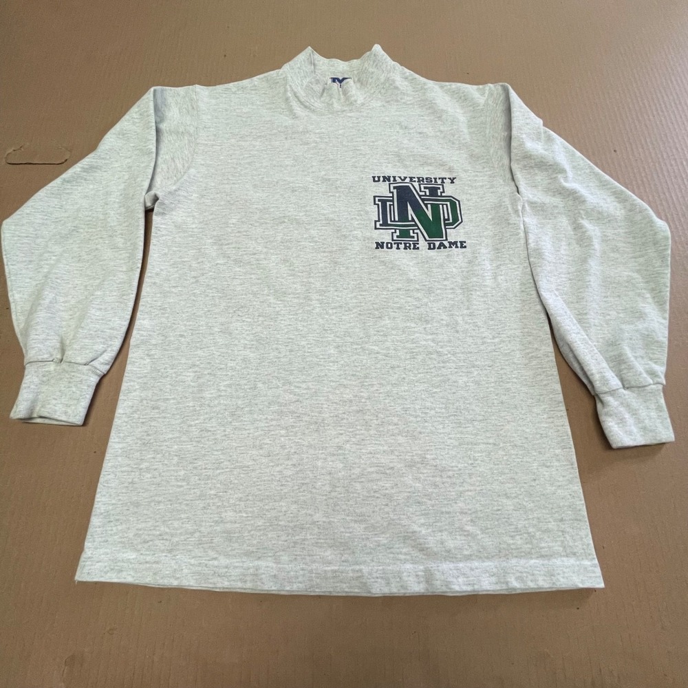 Vintage 1990s Notre Dame Long Sleeve T-Shirt M MV Sport Double Sided Big ND Logo